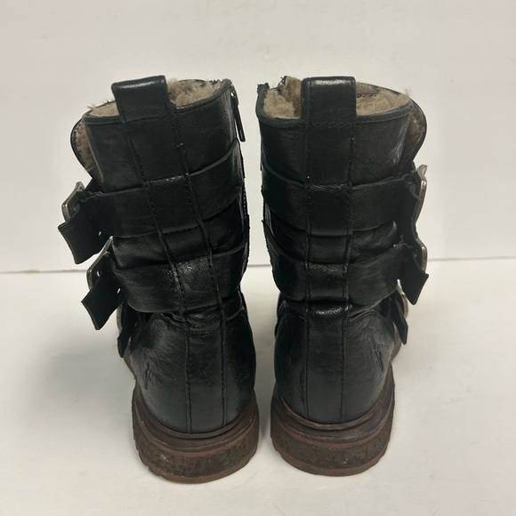 Frye Boots Valerie Women's Strappy Sz 6 Black Leather Shearling Moto Buckle - Picture 8 of 16